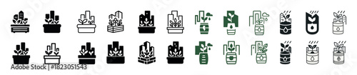 Collection of minimalist plant icons in various styles and colors