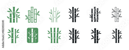 Variety of bamboo icons in green and black designs