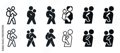 Diverse family icons: parent and child silhouettes in simple black and white designs