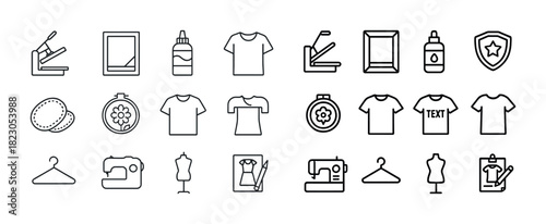 Sewing and craft icons set: tools, clothing, frame, glue, hanger