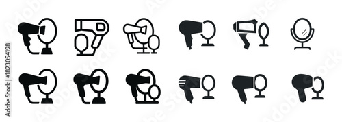 Hairdryer and mirror icon set: diverse styles and designs