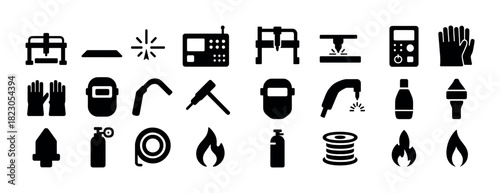 Comprehensive welding equipment icon set for industrial safety and precision