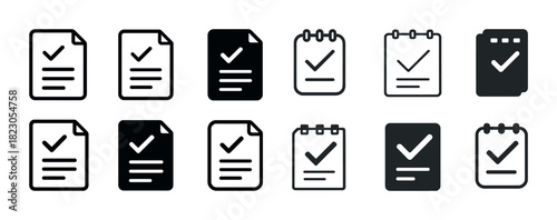 Set of document and checklist icons in various styles