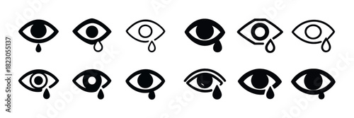 Set of black and white teardrop eye icons