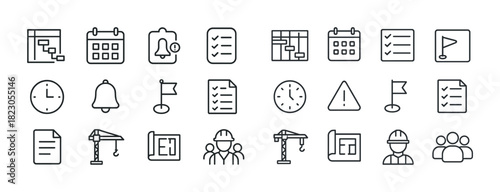 Collection of 25 linear project management and planning icons