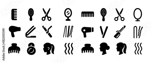 Hair styling icons collection with accessories and tools