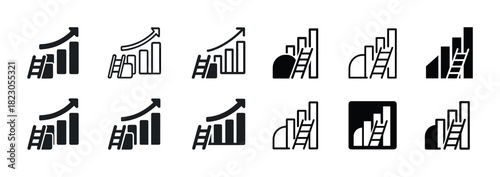 Set of business growth chart icons with ladders in various designs