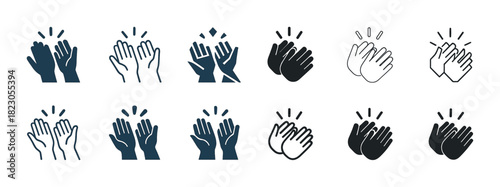 Set of hand clapping icons in various styles and colors