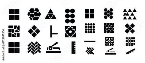 Set of 24 geometric tile design icons in diverse patterns and shapes