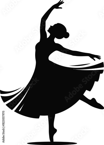 Black silhouette of a ballerina in a graceful pose on pointe
