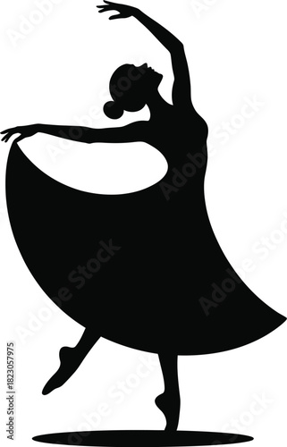 Black silhouette of a ballet dancer in a flowing dress