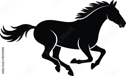 Black silhouette of a galloping horse on white background
