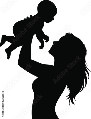 Silhouette of a mother holding her baby up family love