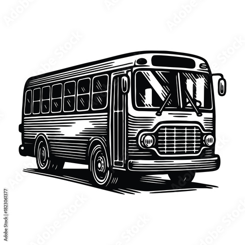 hand drawn illustration of a classic passenger bus