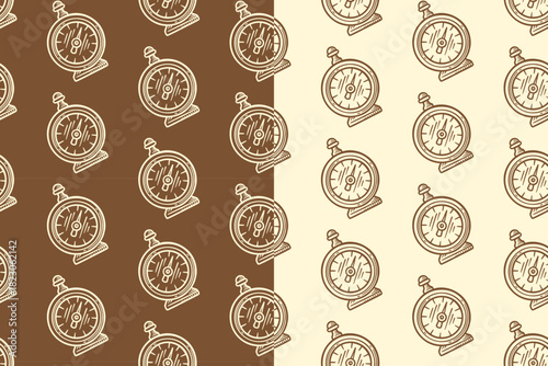 Pelorus navigation instrument engraving seamless pattern on tan beige background set for merchandise. Directional measure pelorus line art doodle pattern background. Compass hatching motif wallpaper