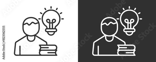 Studying Icon Set Vector Collection Isolated In Black And White