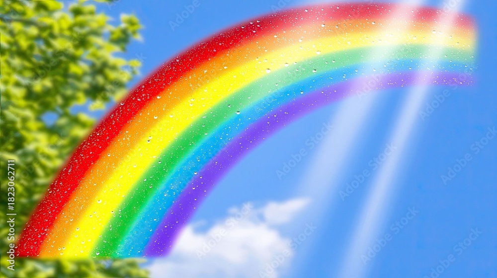 Obraz premium Colorful rainbow over bright blue sky nature scene outdoor photography vibrant environment scenic view