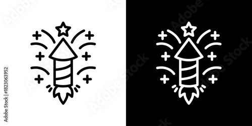 Line art firework rocket icon for celebration. Vector pictogram of a launching pyrotechnic explosion for holiday and event design