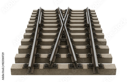 Dual-switch railway turnout with concrete sleepers.