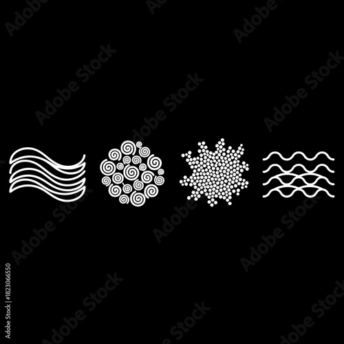 Elemental icons illustrating nature's forces air earth fire water, evocative symbols of balance, harmony, and power in a modern clean design