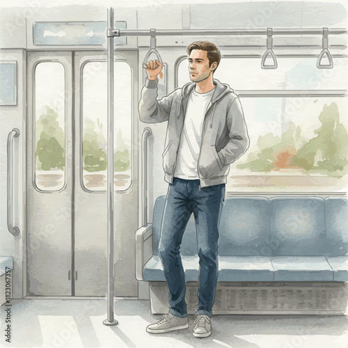 Calm Moments Inside the Train – Watercolor Passenger Scenes
