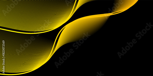 Vector illustration of gold curve lines isolated on black. Gold abstract wave background. Luxury glitter glitter swirl pattern. Elegant modern fashion design elements.