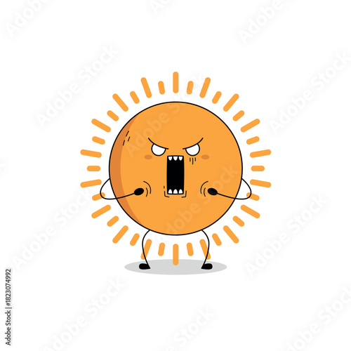 Cute sun cartoon character shocked expression doodle