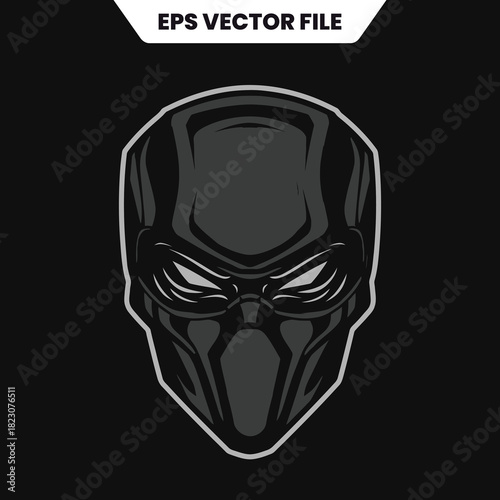 Dark Futuristic Masked Character Head Vector Art.