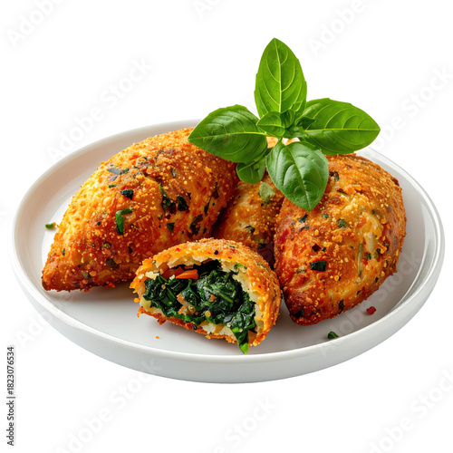 Healthy mini kibbeh stuffed with a flavorful spinach and onion filling, perfectly isolated on a clean white background