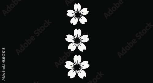 Three white flower silhouettes stacked vertically against a solid black background. Minimalist and graphic.