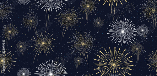 Starry Night Burst Abstract Fireworks Display on Dark Blue Canvas