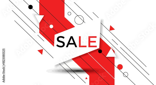 Sale Banner with Geometric Design: An eye-catching banner declares SALE with a bold geometric design that adds a modern flair. Clean lines, a vibrant color palette.