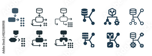Set of flowchart and data structure icons in various styles