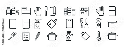 Kitchen and hygiene line icons collection