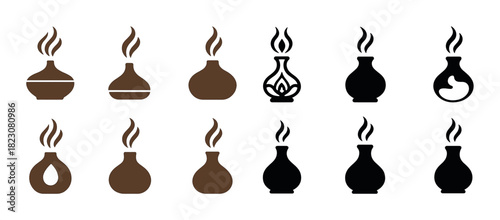 Variety of aromatherapy diffuser silhouettes with steam patterns