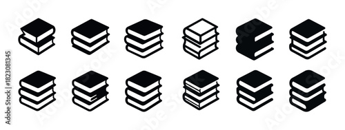 Collection of stack of books icons in different styles
