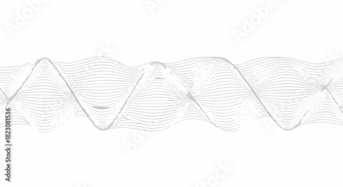 Abstract flowing lines create a wave-like pattern on a white background. Minimalist and modern. Gray and white color palette.