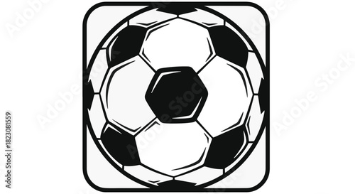 Black and white graphic of a soccer ball inside a rounded square frame. Minimalist design.