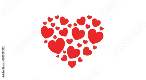 A cluster of red hearts forming a larger heart shape, set against a white background. Simple, clean, and evocative of love and affection.