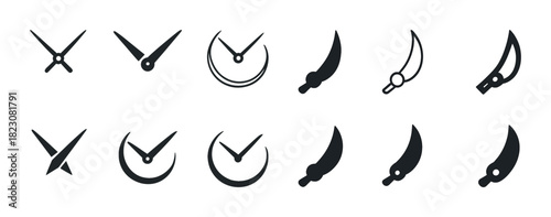 Clock hands and blades vector icons set in black and white