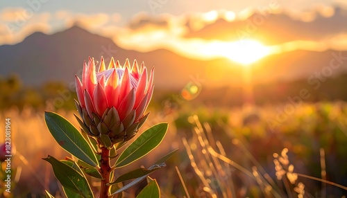 Protea Flower at Sunset - A South African Landscape.