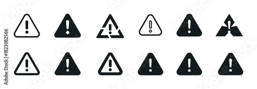 Set of 12 exclamation mark icons in triangle design