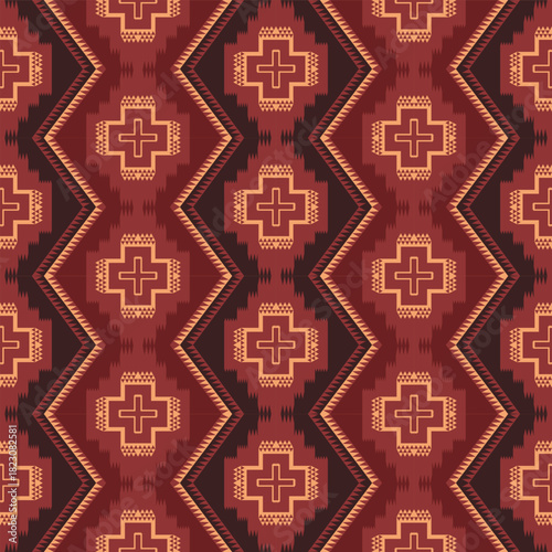 Elegant Native American Indian pattern. Vector western aztec geometric zigzag shape seamless pattern. Native southwestern pattern use for fabric, textile, home decoration elements, upholstery, etc.