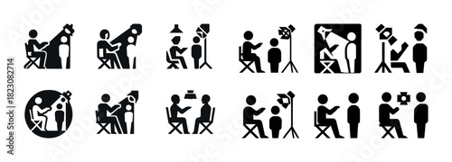 Silhouette set of photography sessions with models and photographers in various poses