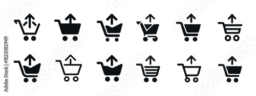 Set of shopping cart icons with arrows for e-commerce and retail
