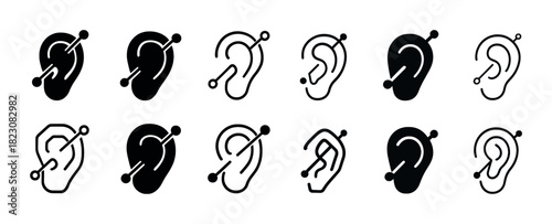 Abstract ear icons: minimalist black and white geometric designs