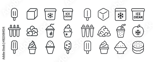 Ice cream and frozen treats line icons collection
