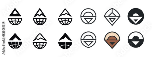 Geometric mountain and hemisphere icons in various styles