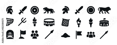 Ancient roman icons: gladiator symbols and coliseum imagery