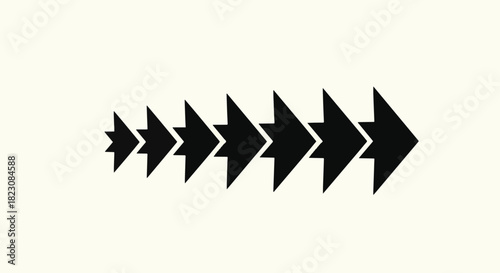 A graphic showing an increasing sequence of arrows pointing to the right, starting small and growing larger, rendered in black against a white background.